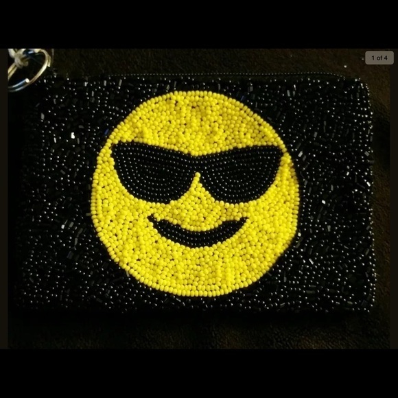 NWT Emoji Beaded Sunglasses BK Coin Purse Keyring - Picture 1 of 4